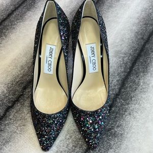 Jimmy Choo Romy 85 Boho Multi Glitter Mix Rainbow Black Heels Pumps